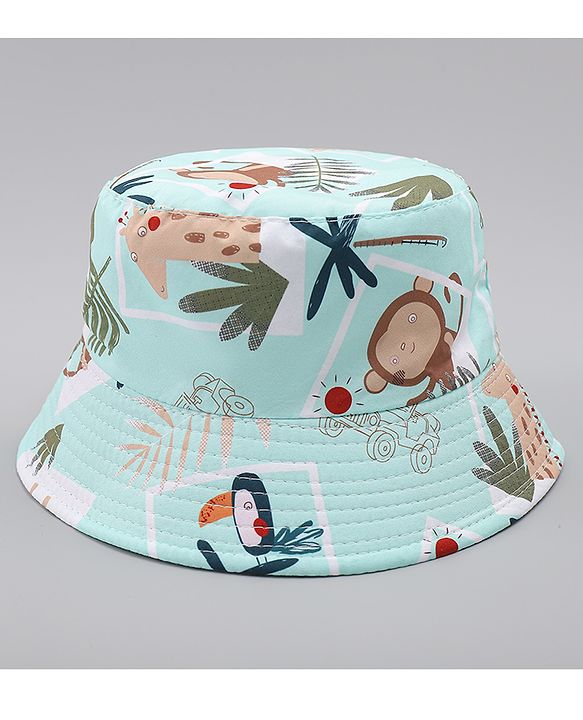 Babyhug Bucket Hat with Animal Print Sea Green - Diameter 17 cm
