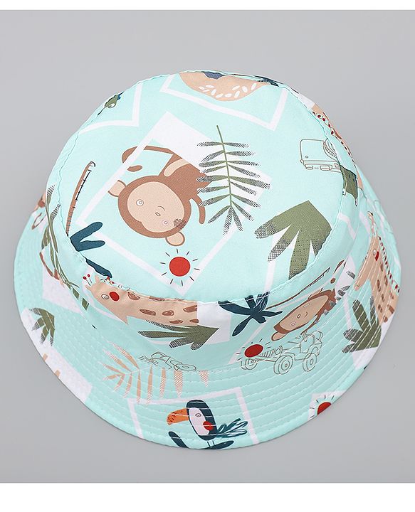 Babyhug Bucket Hat with Animal Print Sea Green - Diameter 17 cm