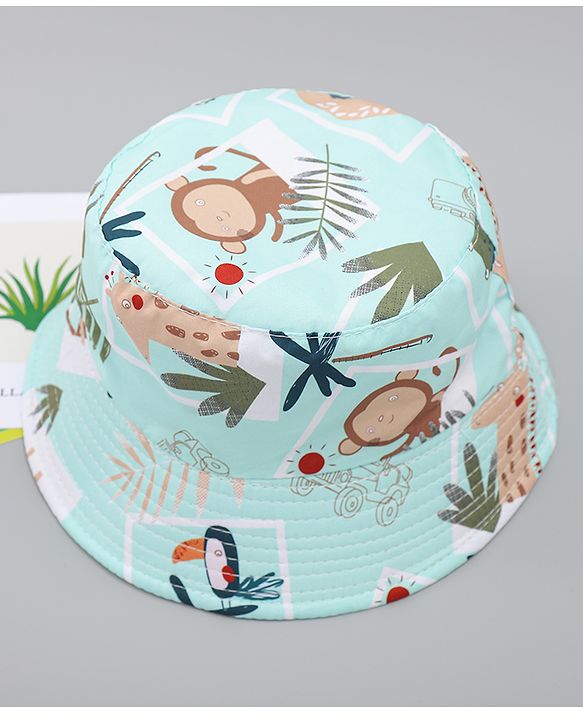 Babyhug Bucket Hat with Animal Print Sea Green - Diameter 17 cm
