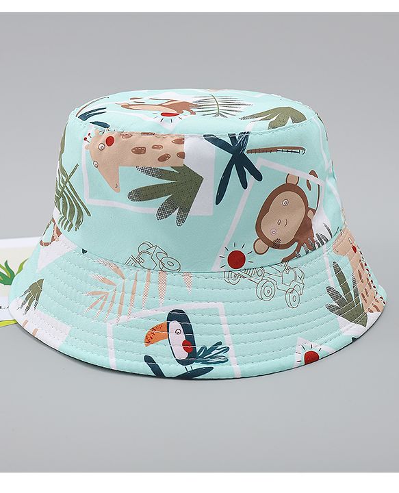 Babyhug Bucket Hat with Animal Print Sea Green - Diameter 17 cm