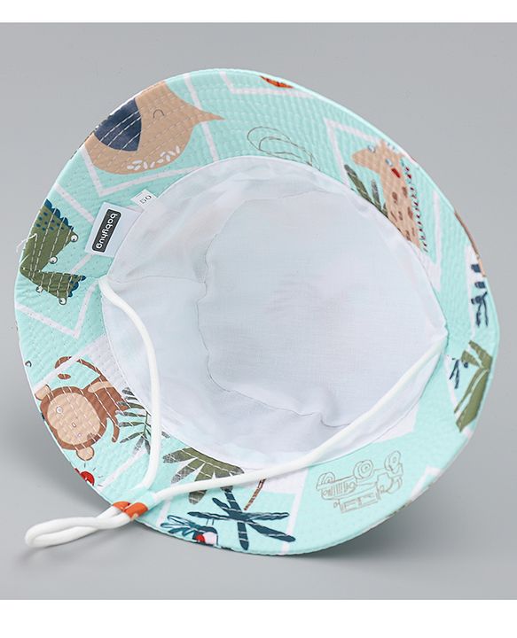 Babyhug Bucket Hat with Animal Print Sea Green - Diameter 17 cm