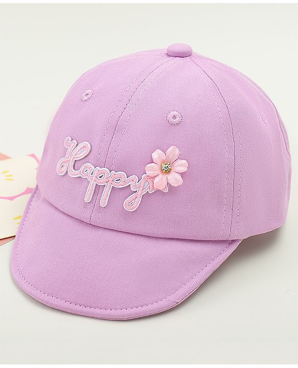 Babyhug Cotton Baseball Cap With Floral Applique Light Blue - Diameter 17 cm