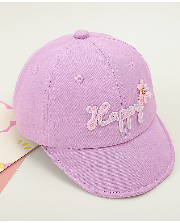 Babyhug Cotton Baseball Cap With Floral Applique Light Blue - Diameter 17 cm