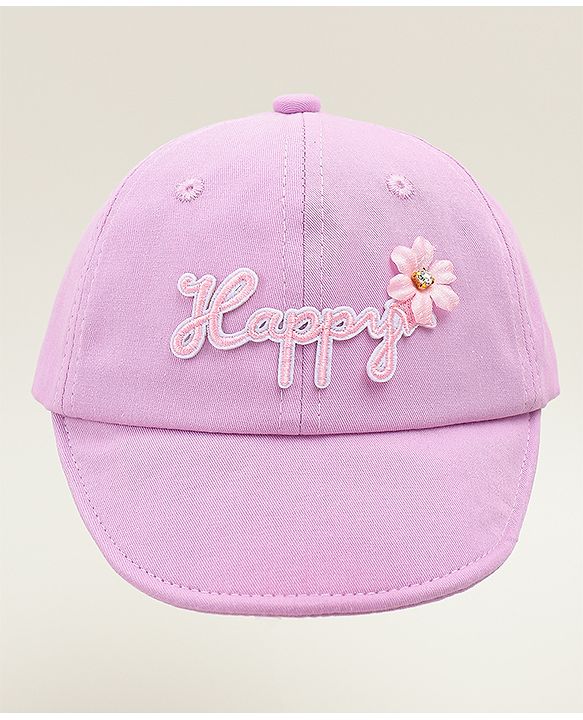 Babyhug Cotton Baseball Cap With Floral Applique Light Blue - Diameter 17 cm