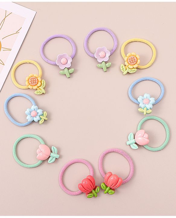 Babyhug Hair Rubber Bands with Floral Applique Free Size Pack of 5 - Multicolor