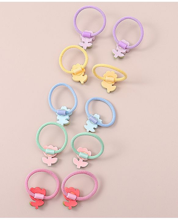 Babyhug Hair Rubber Bands with Floral Applique Free Size Pack of 5 - Multicolor