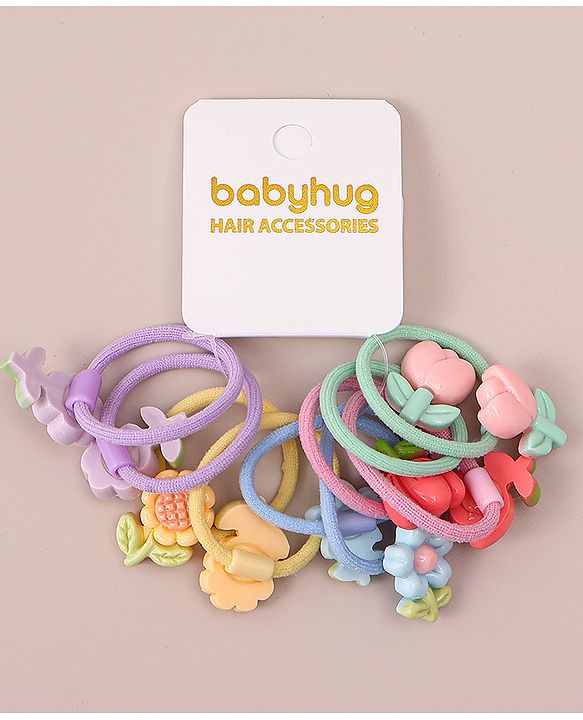 Babyhug Hair Rubber Bands with Floral Applique Free Size Pack of 5 - Multicolor