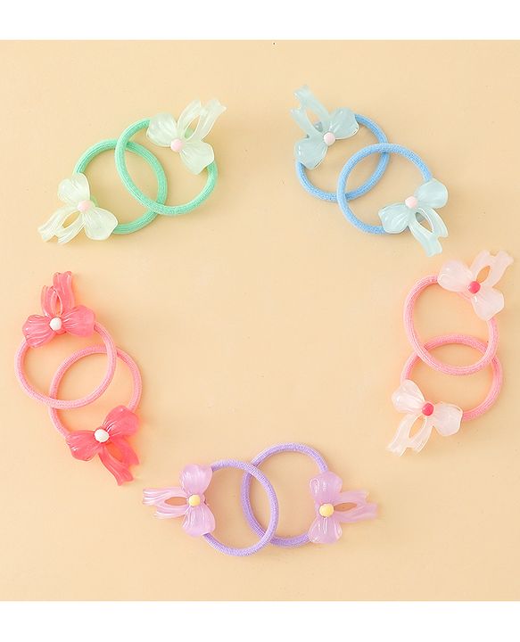 Babyhug Hair Rubber Bands  With Bow Applique Pack of 12 - Multicolor