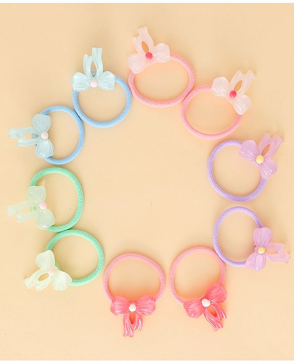 Babyhug Hair Rubber Bands  With Bow Applique Pack of 12 - Multicolor
