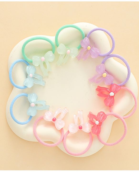 Babyhug Hair Rubber Bands  With Bow Applique Pack of 12 - Multicolor