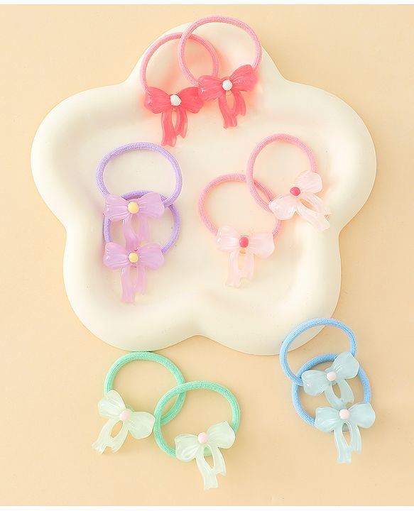 Babyhug Hair Rubber Bands  With Bow Applique Pack of 12 - Multicolor