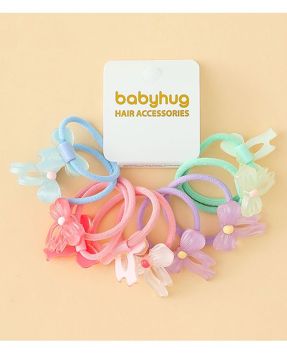 Babyhug Hair Rubber Bands  With Bow Applique Pack of 12 - Multicolor