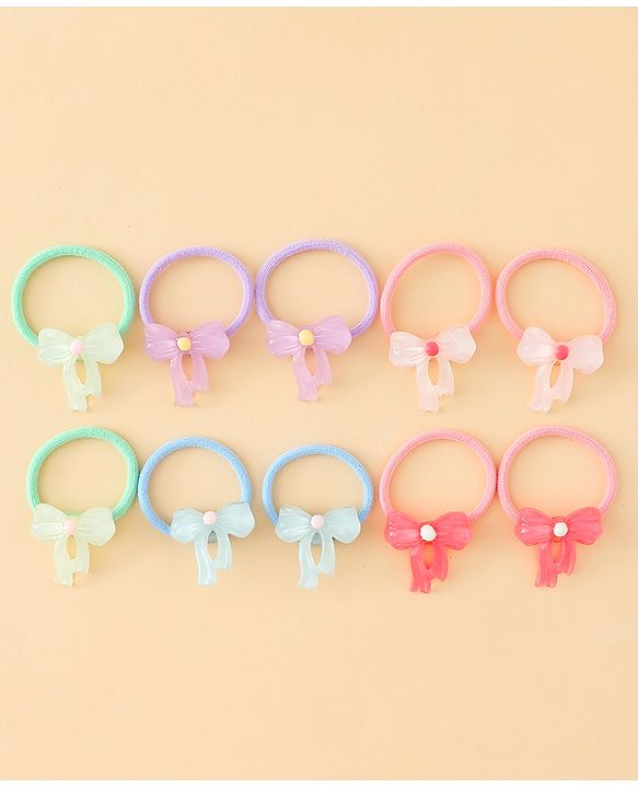 Babyhug Hair Rubber Bands  With Bow Applique Pack of 12 - Multicolor