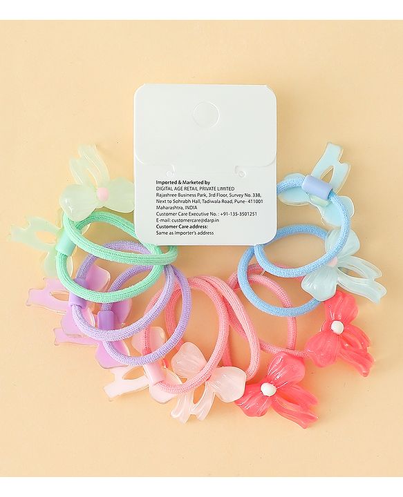 Babyhug Hair Rubber Bands  With Bow Applique Pack of 12 - Multicolor