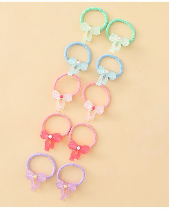 Babyhug Hair Rubber Bands  With Bow Applique Pack of 12 - Multicolor