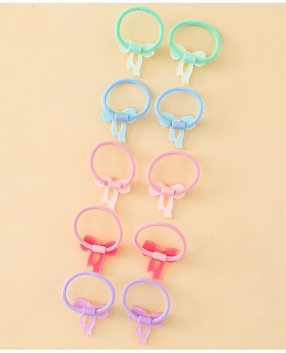 Babyhug Hair Rubber Bands  With Bow Applique Pack of 12 - Multicolor