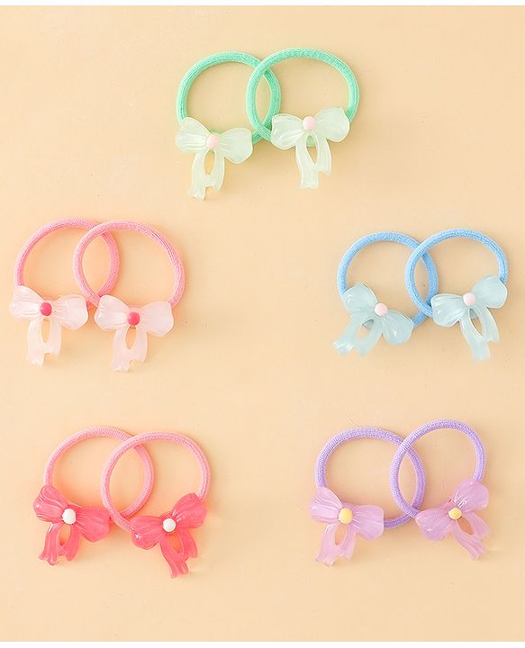 Babyhug Hair Rubber Bands  With Bow Applique Pack of 12 - Multicolor