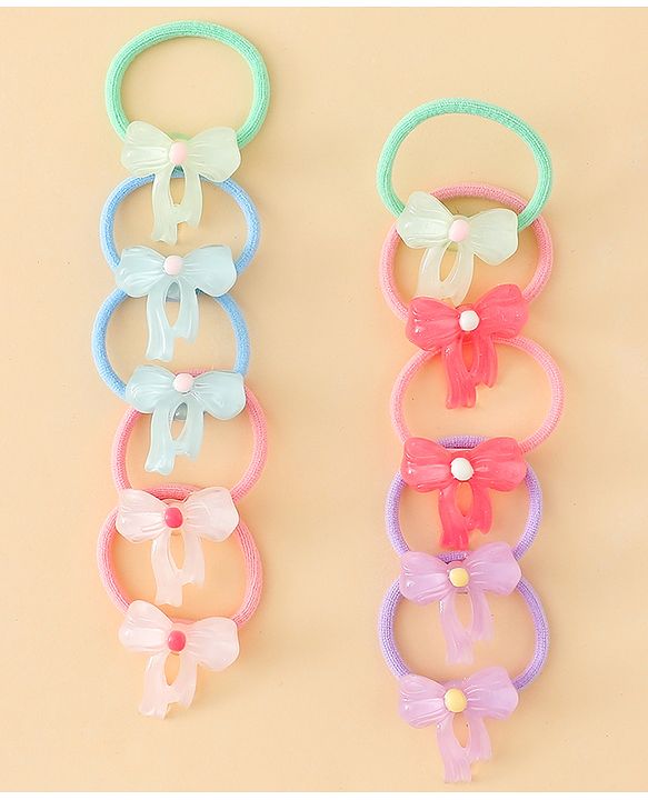 Babyhug Hair Rubber Bands  With Bow Applique Pack of 12 - Multicolor