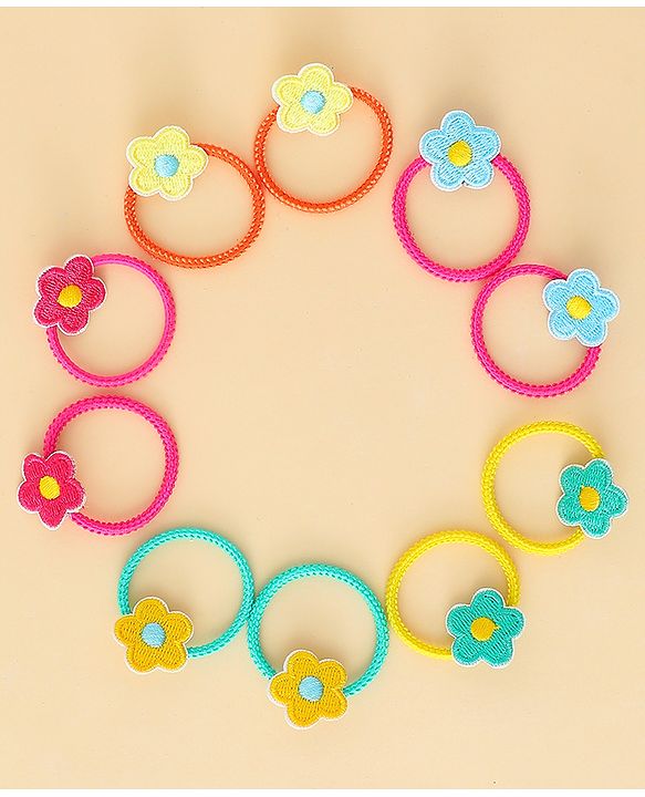 Babyhug Hair Rubber Band with Floral Applique Pack of 10 - Multicolor