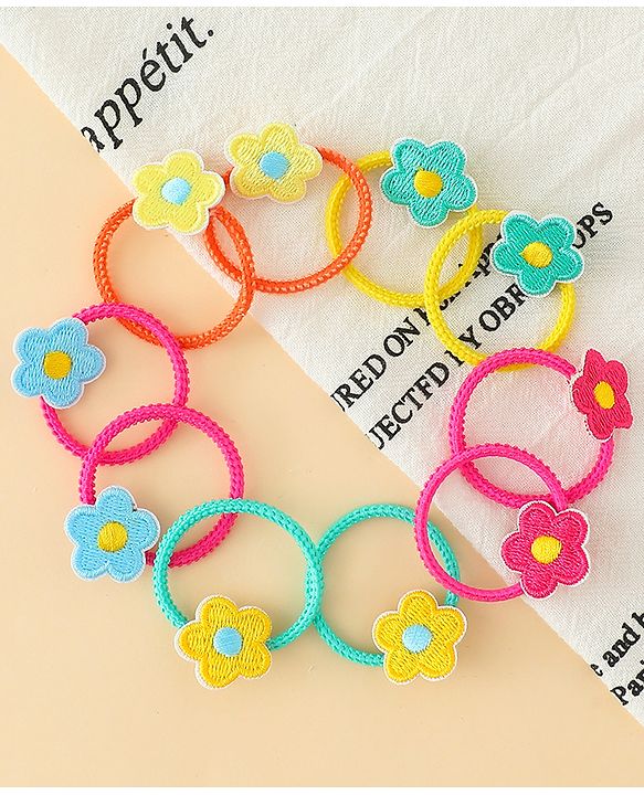 Babyhug Hair Rubber Band with Floral Applique Pack of 10 - Multicolor