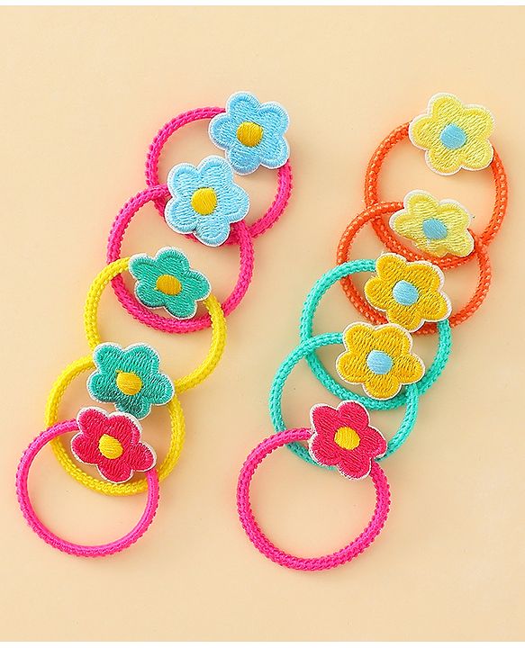 Babyhug Hair Rubber Band with Floral Applique Pack of 10 - Multicolor