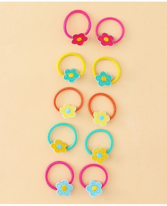 Babyhug Hair Rubber Band with Floral Applique Pack of 10 - Multicolor