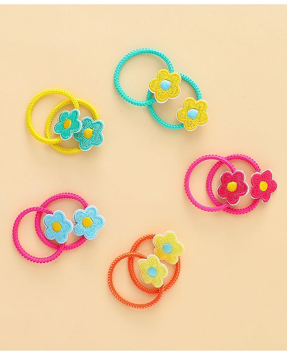 Babyhug Hair Rubber Band with Floral Applique Pack of 10 - Multicolor