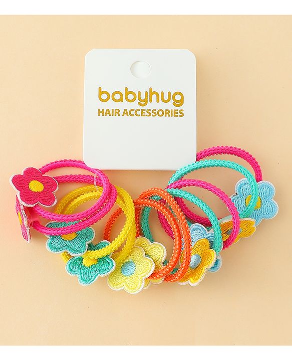 Babyhug Hair Rubber Band with Floral Applique Pack of 10 - Multicolor