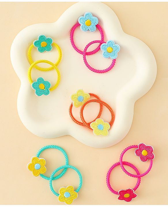 Babyhug Hair Rubber Band with Floral Applique Pack of 10 - Multicolor