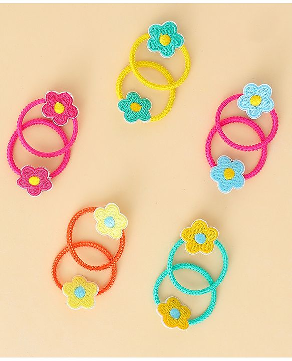 Babyhug Hair Rubber Band with Floral Applique Pack of 10 - Multicolor