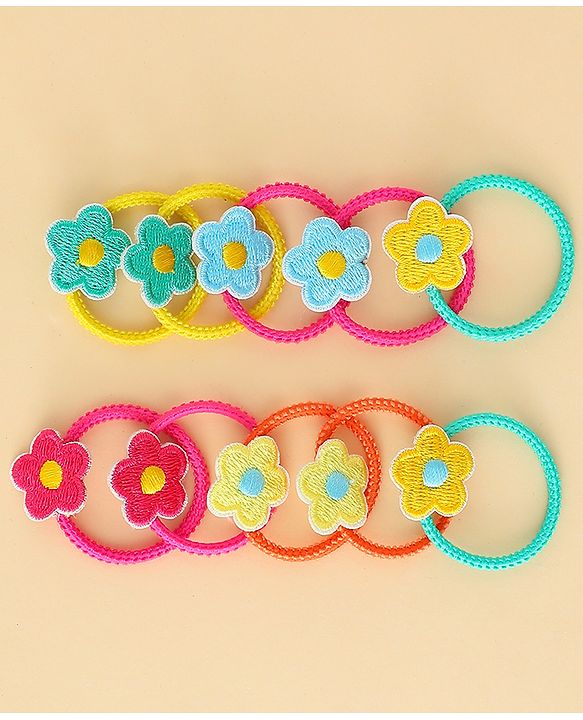 Babyhug Hair Rubber Band with Floral Applique Pack of 10 - Multicolor