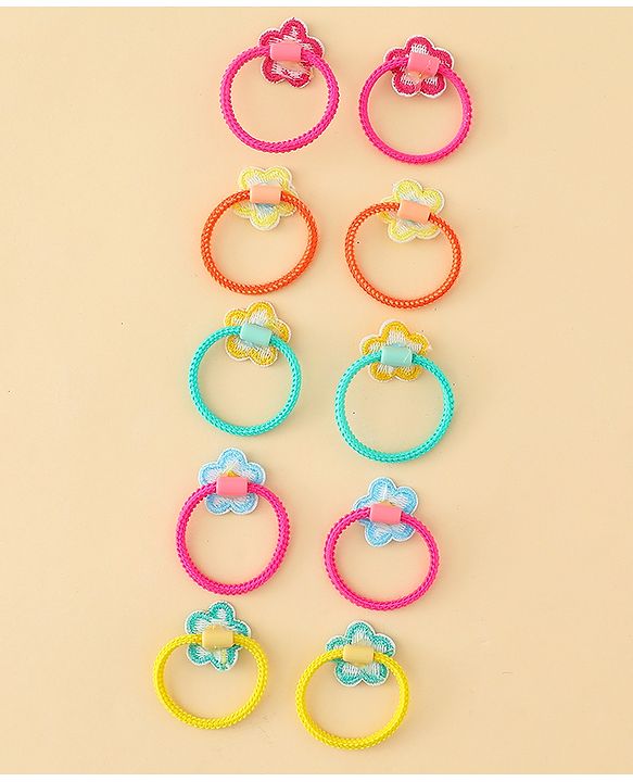 Babyhug Hair Rubber Band with Floral Applique Pack of 10 - Multicolor
