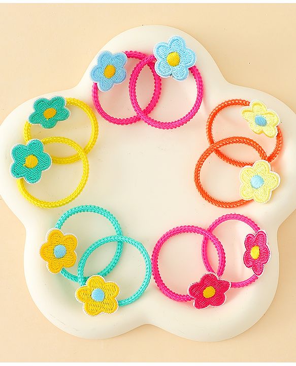 Babyhug Hair Rubber Band with Floral Applique Pack of 10 - Multicolor