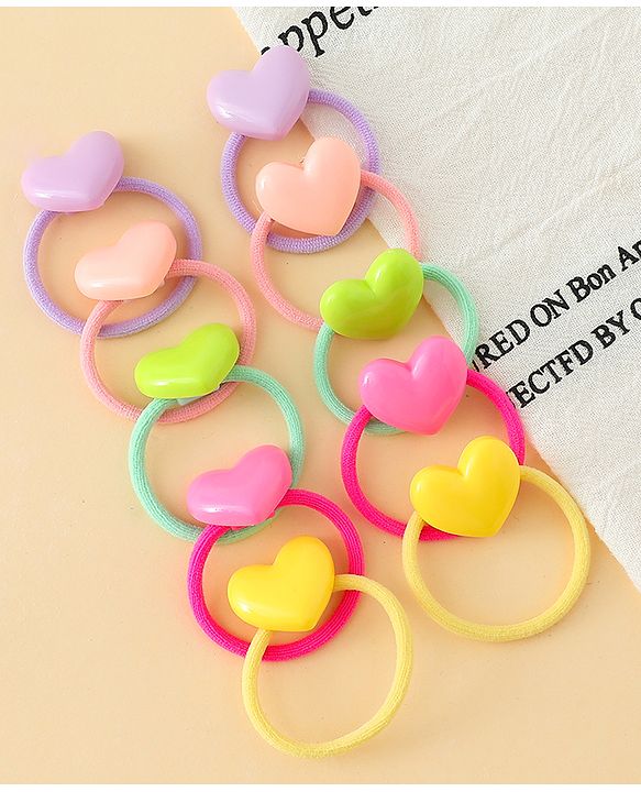 Babyhug Hair Rubber Bands  With Hearts  Applique Pack of 12 - Multicolor