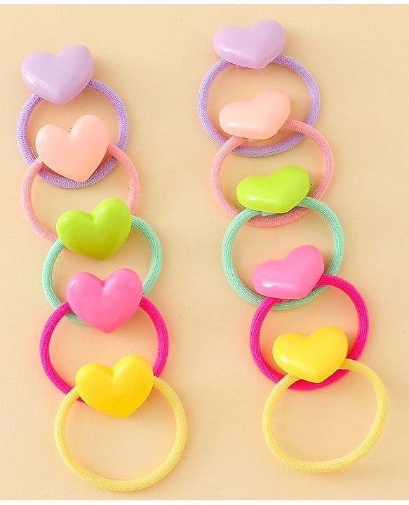 Babyhug Hair Rubber Bands  With Hearts  Applique Pack of 12 - Multicolor