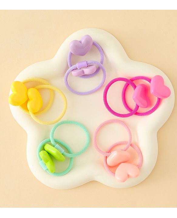 Babyhug Hair Rubber Bands  With Hearts  Applique Pack of 12 - Multicolor