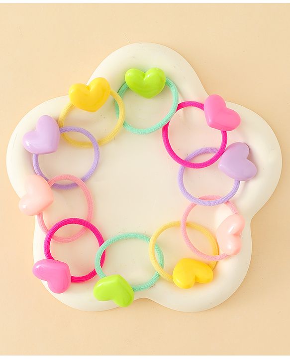 Babyhug Hair Rubber Bands  With Hearts  Applique Pack of 12 - Multicolor
