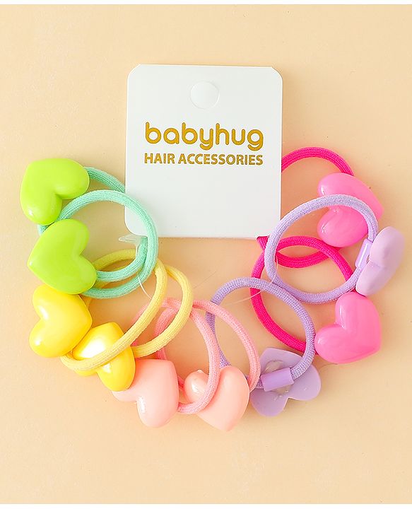 Babyhug Hair Rubber Bands  With Hearts  Applique Pack of 12 - Multicolor
