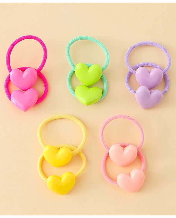 Babyhug Hair Rubber Bands  With Hearts  Applique Pack of 12 - Multicolor