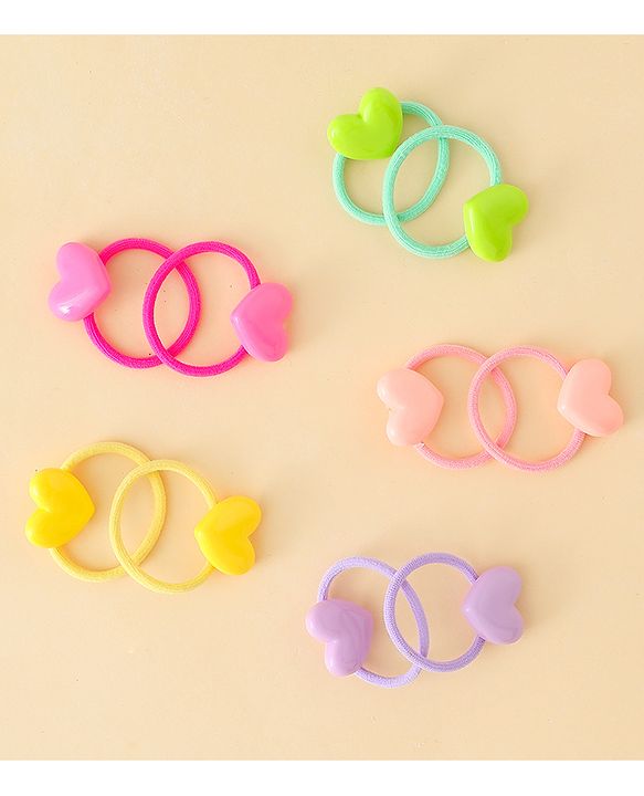 Babyhug Hair Rubber Bands  With Hearts  Applique Pack of 12 - Multicolor