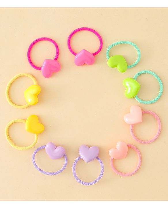 Babyhug Hair Rubber Bands  With Hearts  Applique Pack of 12 - Multicolor
