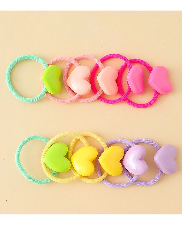Babyhug Hair Rubber Bands  With Hearts  Applique Pack of 12 - Multicolor