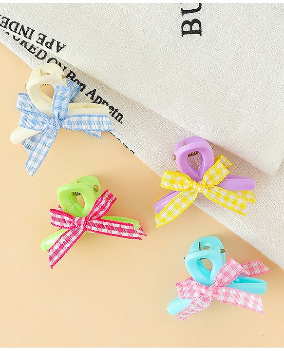 Pine Kids Hair Claw Clips With Bow Applique Pack of 4 - Multicolor