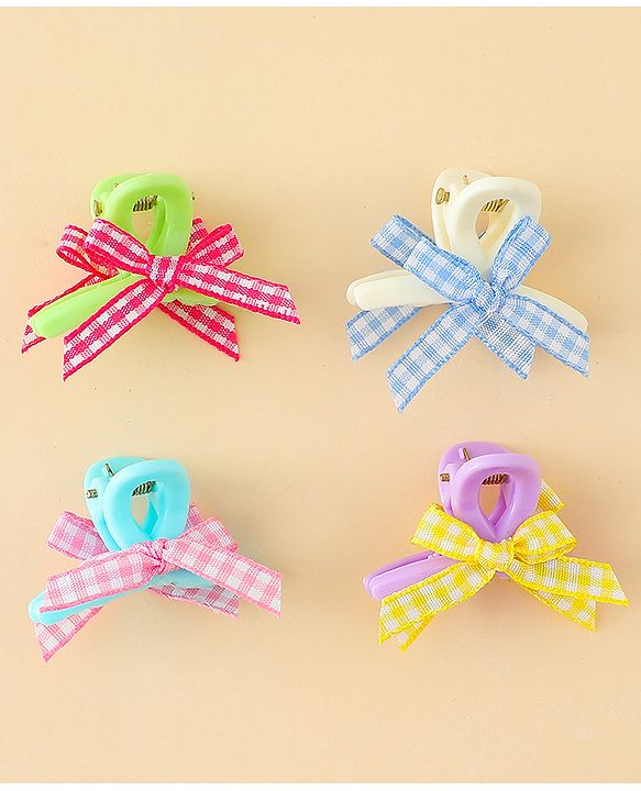 Pine Kids Hair Claw Clips With Bow Applique Pack of 4 - Multicolor