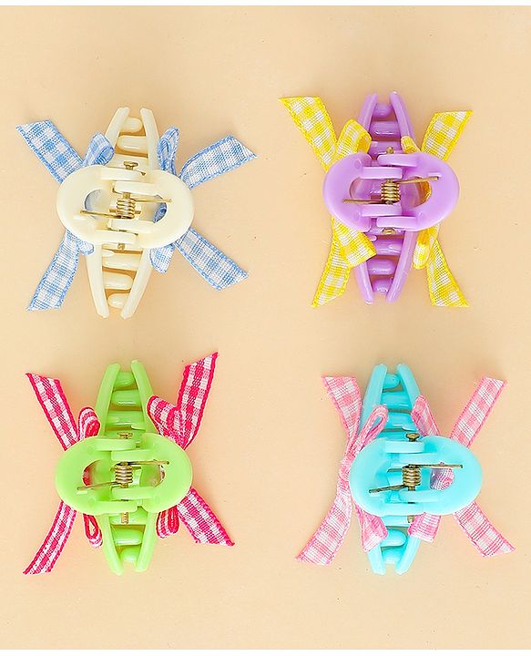 Pine Kids Hair Claw Clips With Bow Applique Pack of 4 - Multicolor