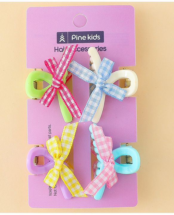 Pine Kids Hair Claw Clips With Bow Applique Pack of 4 - Multicolor