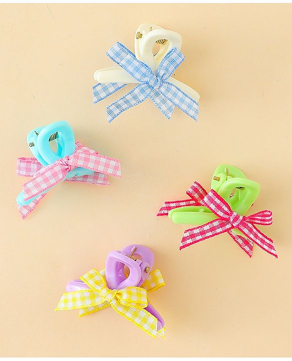 Pine Kids Hair Claw Clips With Bow Applique Pack of 4 - Multicolor