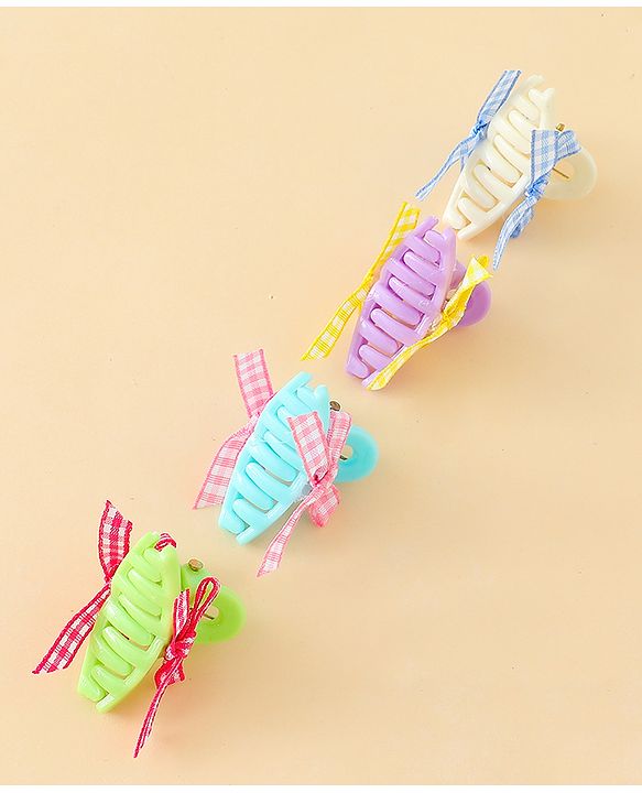 Pine Kids Hair Claw Clips With Bow Applique Pack of 4 - Multicolor