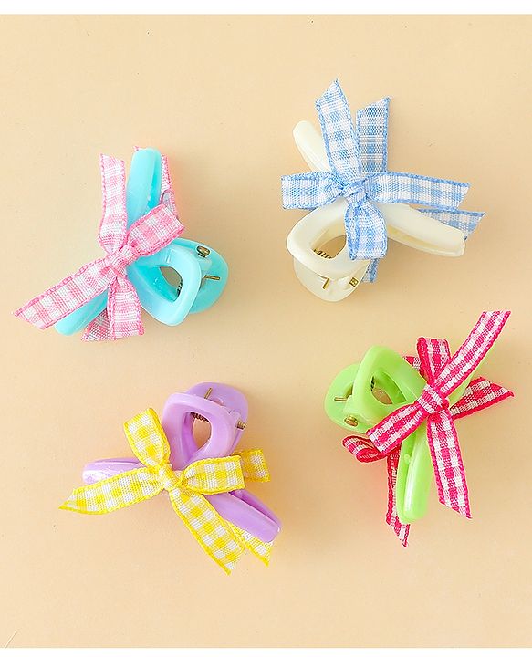 Pine Kids Hair Claw Clips With Bow Applique Pack of 4 - Multicolor