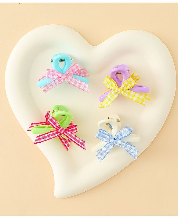 Pine Kids Hair Claw Clips With Bow Applique Pack of 4 - Multicolor